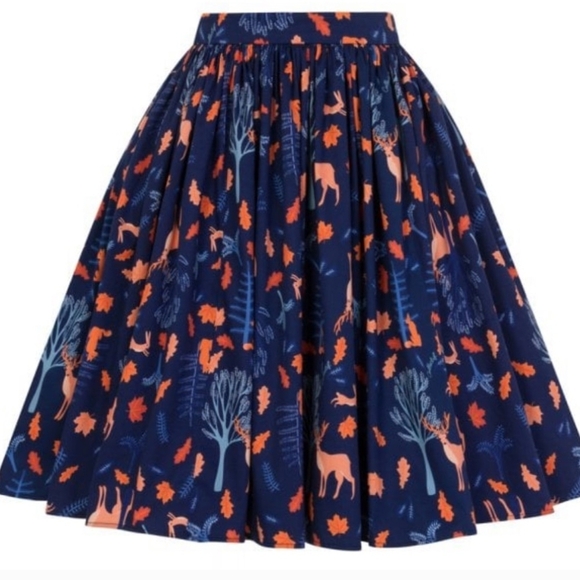 Collectif A-Line Skirt with Blue and Orange Print - Picture 4 of 5